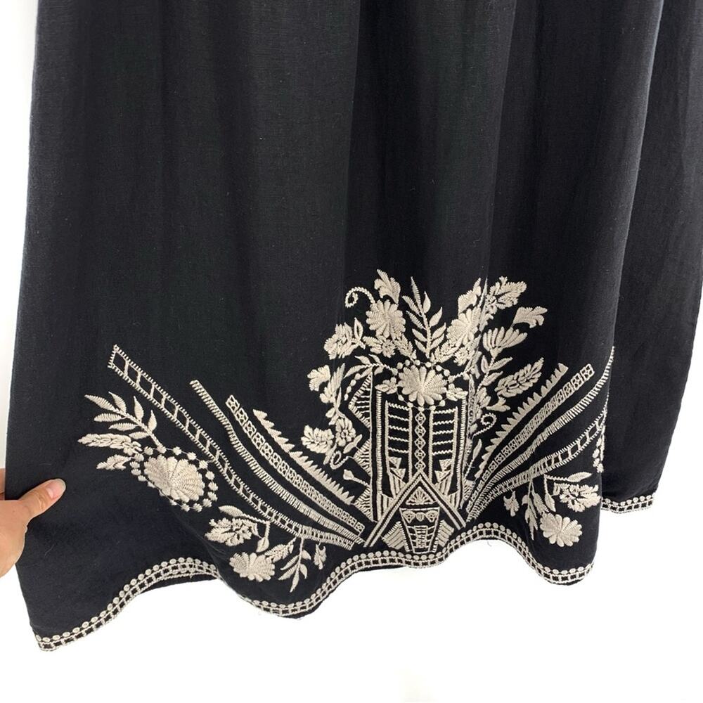 NWT JOHNNY WAS Embroidered Linen Midi Skirt Black Cream XL - Picture 5 of 10